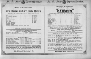 Theaterzettel (Oper und Burgtheater in Wien) 18851019 Seite: 1