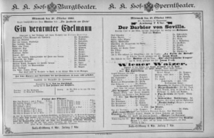 Theaterzettel (Oper und Burgtheater in Wien) 18851021 Seite: 1