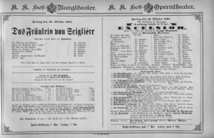 Theaterzettel (Oper und Burgtheater in Wien) 18851023 Seite: 1