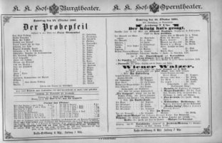 Theaterzettel (Oper und Burgtheater in Wien) 18851024 Seite: 1