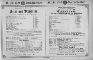 Theaterzettel (Oper und Burgtheater in Wien) 18851025 Seite: 1