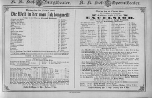 Theaterzettel (Oper und Burgtheater in Wien) 18851026 Seite: 1