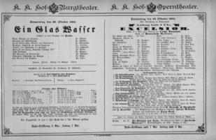 Theaterzettel (Oper und Burgtheater in Wien) 18851029 Seite: 1