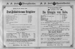 Theaterzettel (Oper und Burgtheater in Wien) 18851030 Seite: 1