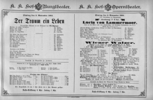 Theaterzettel (Oper und Burgtheater in Wien) 18851103 Seite: 1