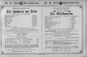 Theaterzettel (Oper und Burgtheater in Wien) 18851106 Seite: 1