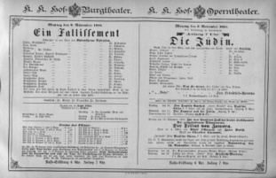 Theaterzettel (Oper und Burgtheater in Wien) 18851109 Seite: 1