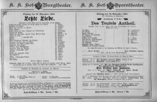Theaterzettel (Oper und Burgtheater in Wien) 18851110 Seite: 1