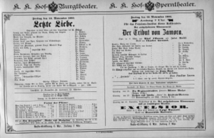 Theaterzettel (Oper und Burgtheater in Wien) 18851113 Seite: 1