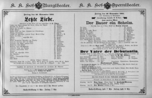 Theaterzettel (Oper und Burgtheater in Wien) 18851120 Seite: 1