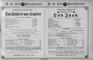 Theaterzettel (Oper und Burgtheater in Wien) 18851121 Seite: 1
