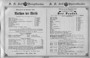 Theaterzettel (Oper und Burgtheater in Wien) 18851122 Seite: 1