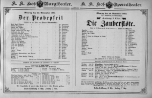 Theaterzettel (Oper und Burgtheater in Wien) 18851123 Seite: 1