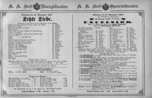 Theaterzettel (Oper und Burgtheater in Wien) 18851124 Seite: 1
