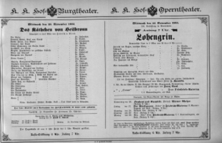 Theaterzettel (Oper und Burgtheater in Wien) 18851125 Seite: 1