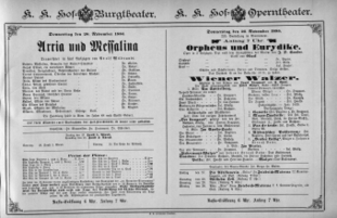 Theaterzettel (Oper und Burgtheater in Wien) 18851126 Seite: 1