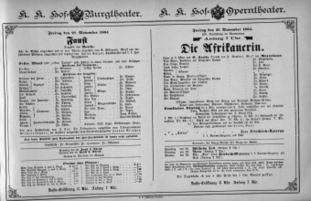 Theaterzettel (Oper und Burgtheater in Wien) 18851127 Seite: 1