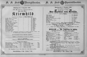 Theaterzettel (Oper und Burgtheater in Wien) 18851205 Seite: 1