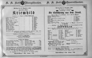 Theaterzettel (Oper und Burgtheater in Wien) 18851211 Seite: 1