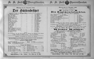 Theaterzettel (Oper und Burgtheater in Wien) 18851214 Seite: 1