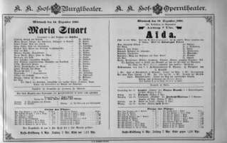 Theaterzettel (Oper und Burgtheater in Wien) 18851216 Seite: 1