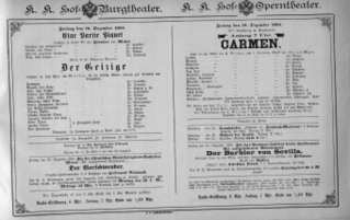 Theaterzettel (Oper und Burgtheater in Wien) 18851218 Seite: 1