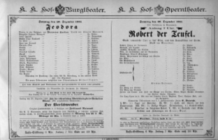Theaterzettel (Oper und Burgtheater in Wien) 18851220 Seite: 1