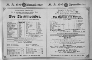Theaterzettel (Oper und Burgtheater in Wien) 18851225 Seite: 1
