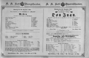 Theaterzettel (Oper und Burgtheater in Wien) 18851229 Seite: 1
