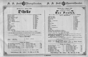 Theaterzettel (Oper und Burgtheater in Wien) 18860101 Seite: 1