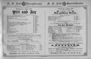 Theaterzettel (Oper und Burgtheater in Wien) 18860105 Seite: 1