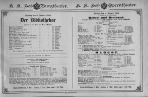 Theaterzettel (Oper und Burgtheater in Wien) 18860108 Seite: 1