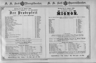 Theaterzettel (Oper und Burgtheater in Wien) 18860115 Seite: 1