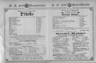 Theaterzettel (Oper und Burgtheater in Wien) 18860118 Seite: 1
