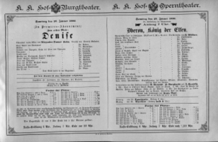 Theaterzettel (Oper und Burgtheater in Wien) 18860123 Seite: 1