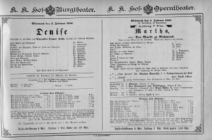 Theaterzettel (Oper und Burgtheater in Wien) 18860203 Seite: 1