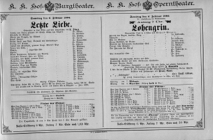 Theaterzettel (Oper und Burgtheater in Wien) 18860206 Seite: 1