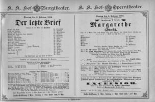 Theaterzettel (Oper und Burgtheater in Wien) 18860209 Seite: 1