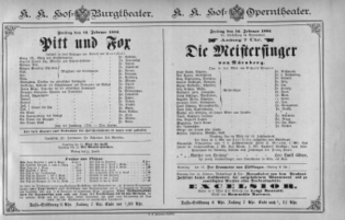 Theaterzettel (Oper und Burgtheater in Wien) 18860212 Seite: 1