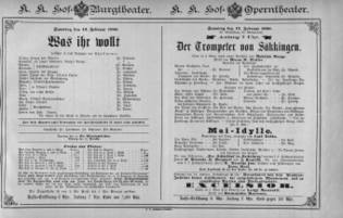 Theaterzettel (Oper und Burgtheater in Wien) 18860213 Seite: 1