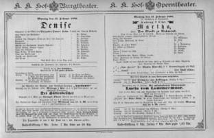 Theaterzettel (Oper und Burgtheater in Wien) 18860215 Seite: 1