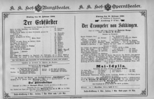 Theaterzettel (Oper und Burgtheater in Wien) 18860216 Seite: 1