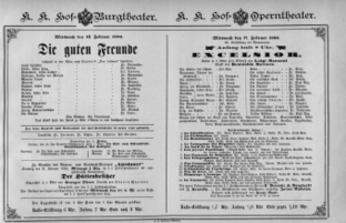 Theaterzettel (Oper und Burgtheater in Wien) 18860217 Seite: 1