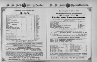 Theaterzettel (Oper und Burgtheater in Wien) 18860218 Seite: 1