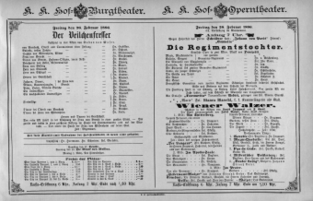 Theaterzettel (Oper und Burgtheater in Wien) 18860226 Seite: 1