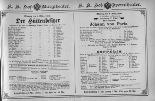 Theaterzettel (Oper und Burgtheater in Wien) 18860301 Seite: 1