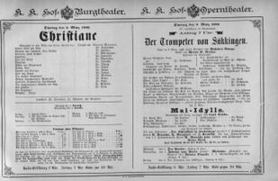 Theaterzettel (Oper und Burgtheater in Wien) 18860302 Seite: 1