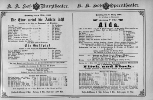 Theaterzettel (Oper und Burgtheater in Wien) 18860306 Seite: 1