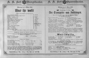 Theaterzettel (Oper und Burgtheater in Wien) 18860308 Seite: 1