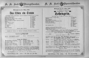 Theaterzettel (Oper und Burgtheater in Wien) 18860324 Seite: 1